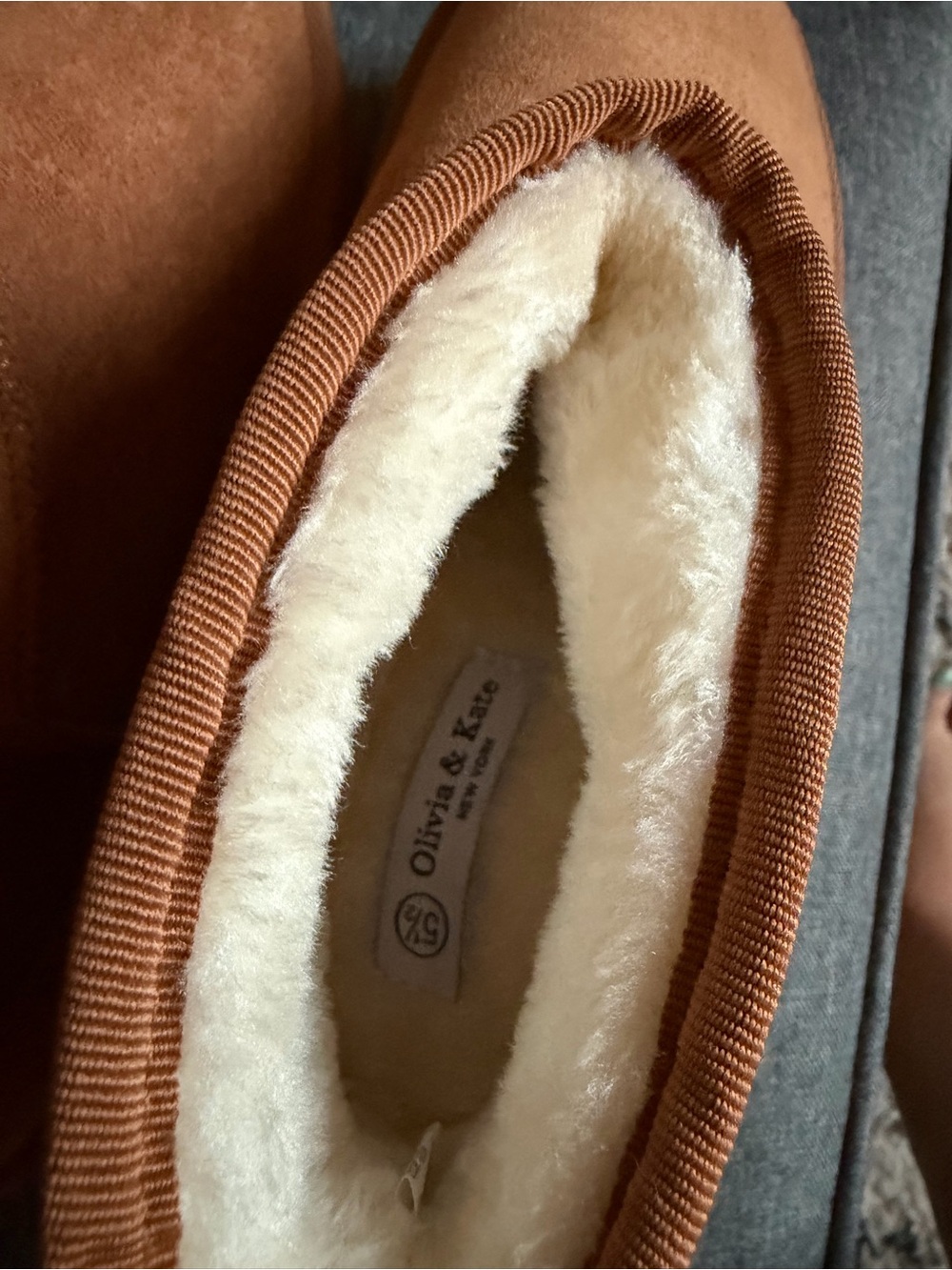 Olivia & Kate Tan Suede Platform Cozy Booties - Picture 3 of 3